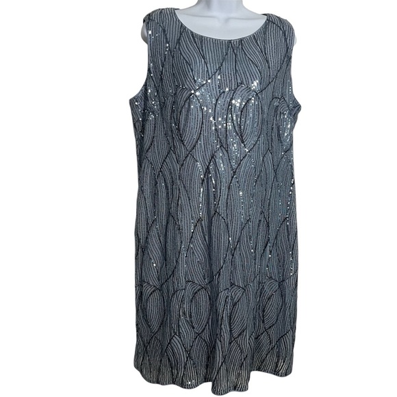 Elegant Fully Sequin Dress Plus Size 2X Stretch Slate Blue Formal Party Holiday - Picture 1 of 8